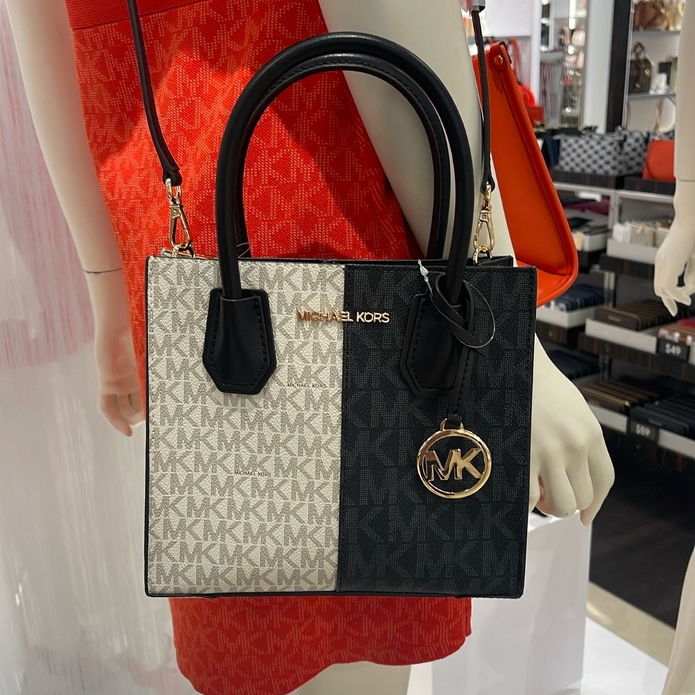 Michael Kors Mercer Medium Two-Tone Logo Crossbody Messenger Black Multi NWT - Picture 9 of 16